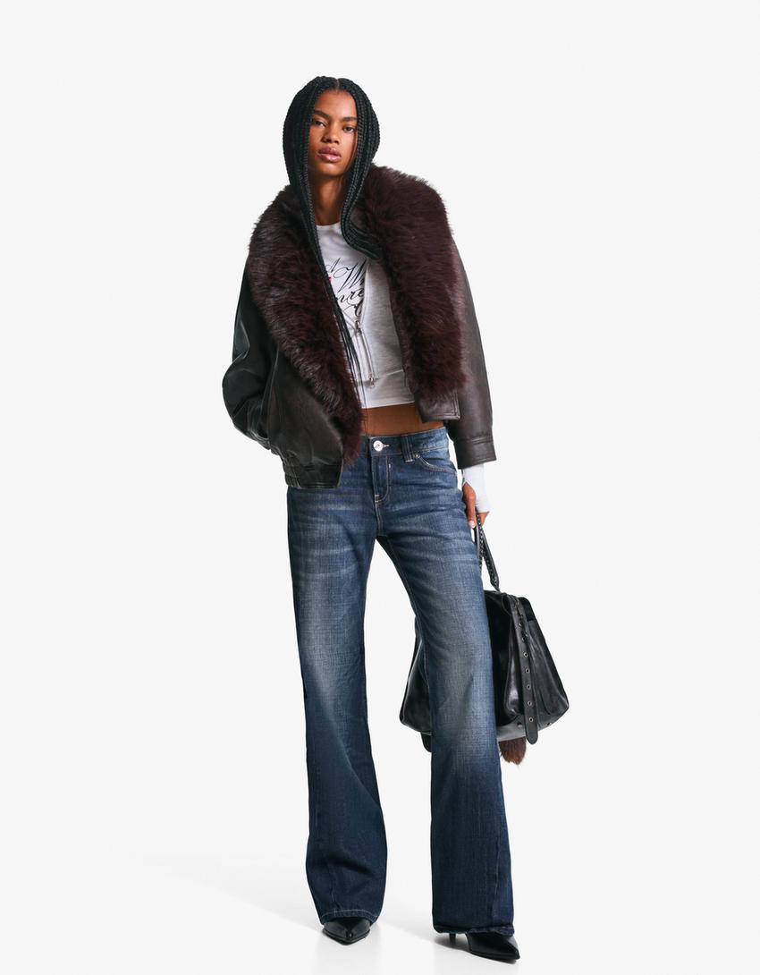 Flared baggy jeans-Gewassen blauw