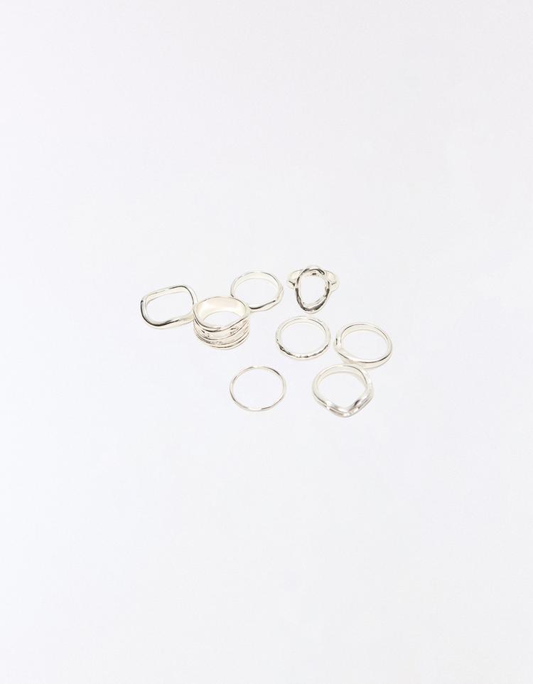 Pack of 8 assorted rings — Silver