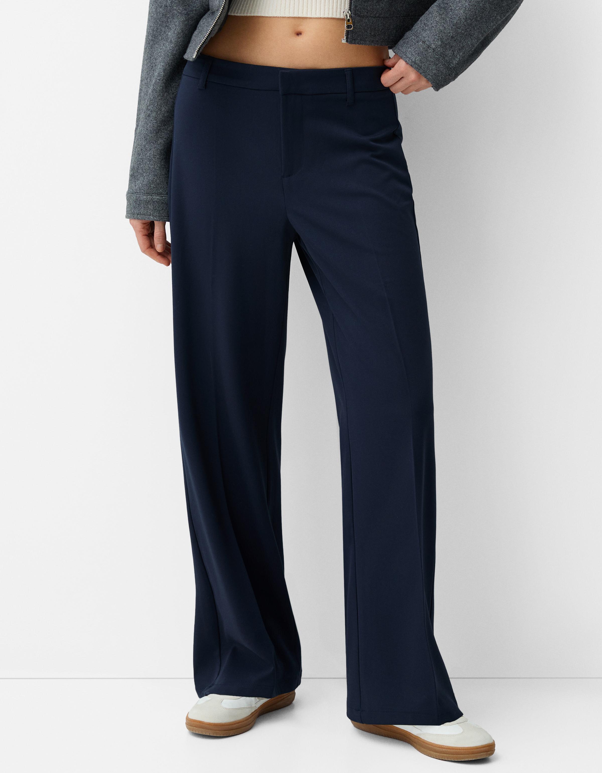 Bershka Wide Leg Tailoring-Hose Damen 34 Marinenblau