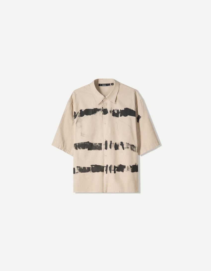 Tie-dye boxy fit blouse met korte mouw-Beige-4