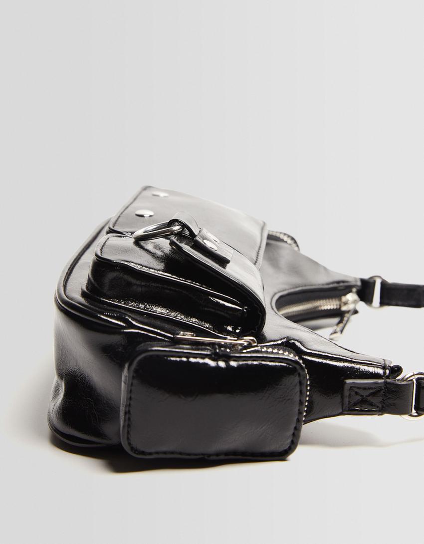 Multi-pocket shoulder bag-Black