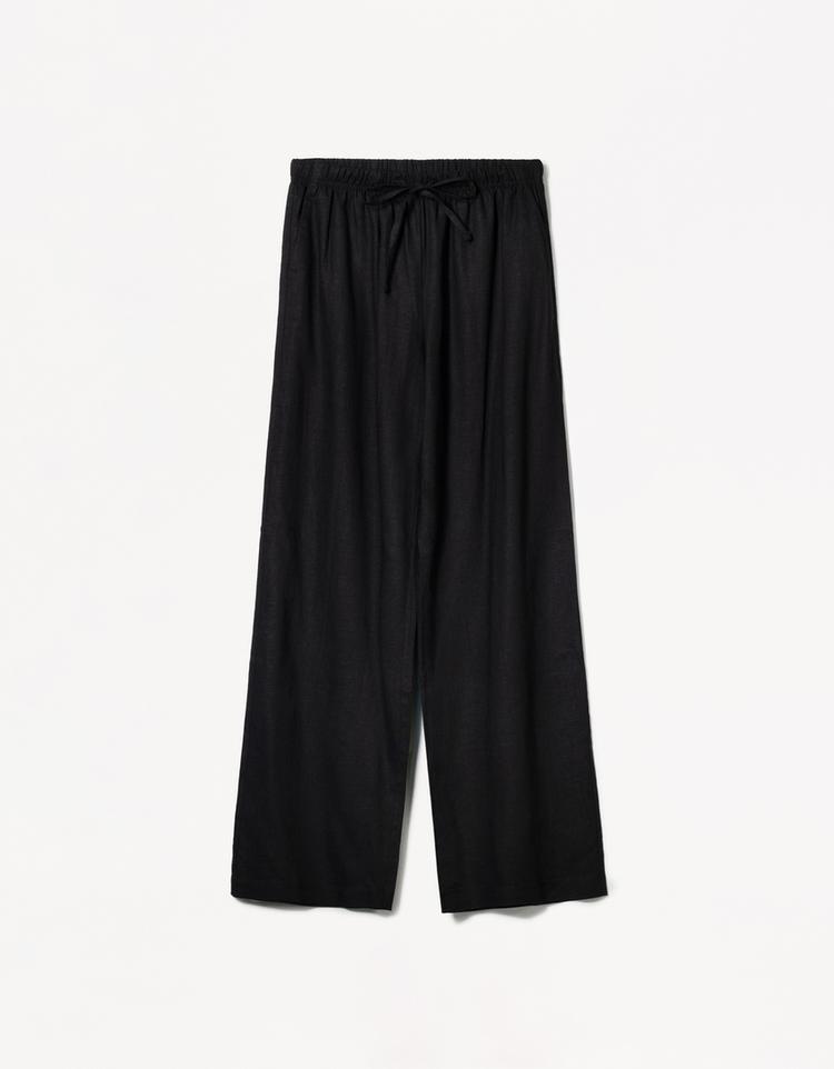 Beli lastikli keten pantolon