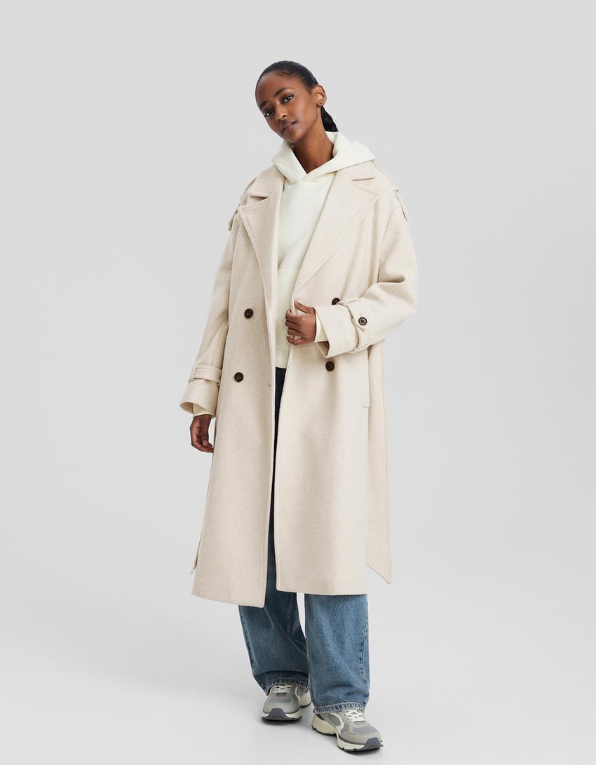 Wool blend trench coat-Beige