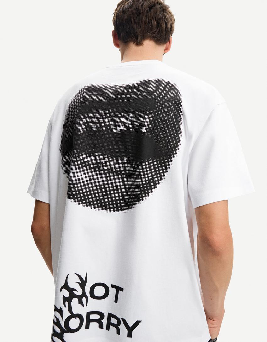 Tricou mânecă scurtă print-Alb