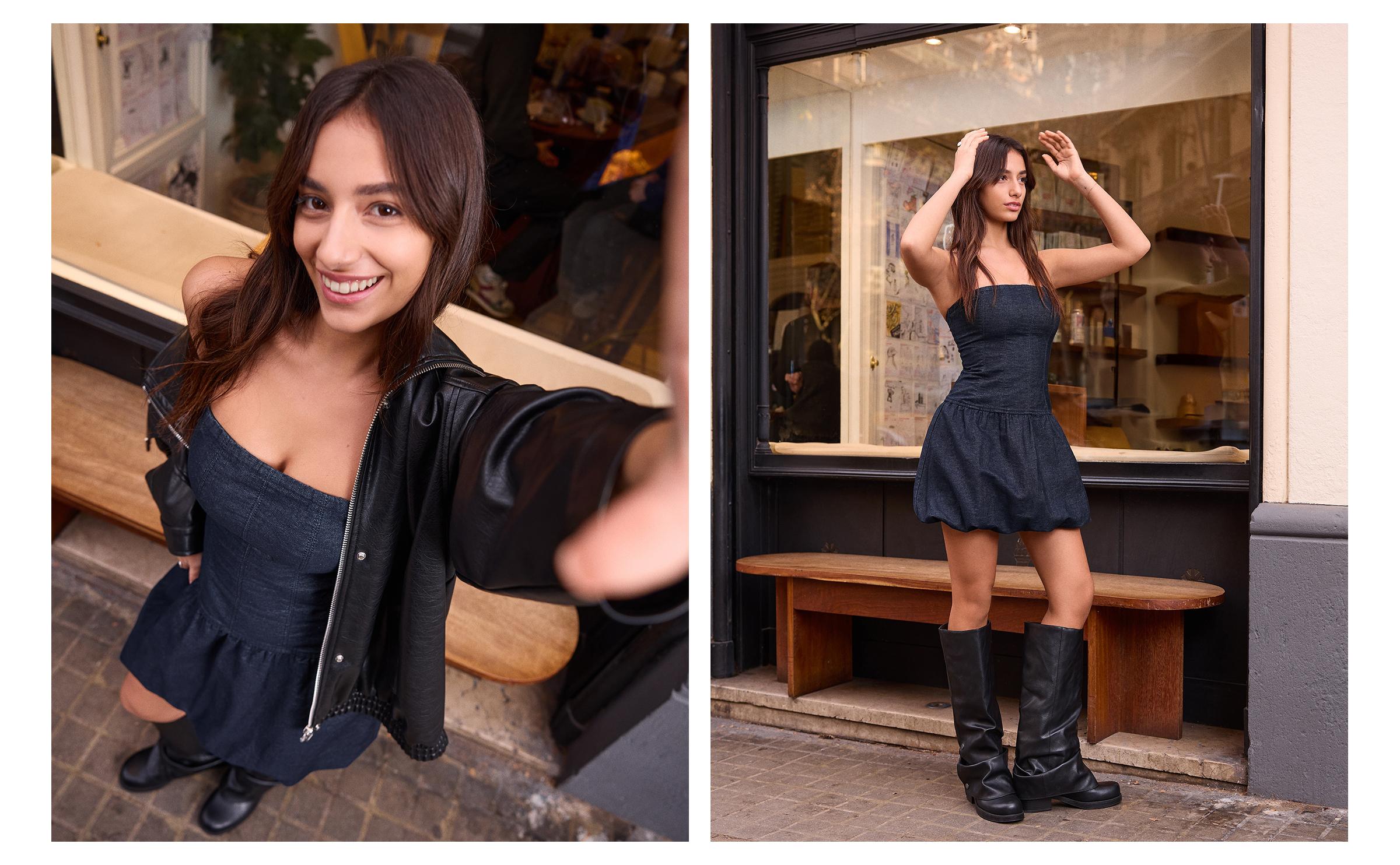 Mini balon kot elbise - Görsel 18