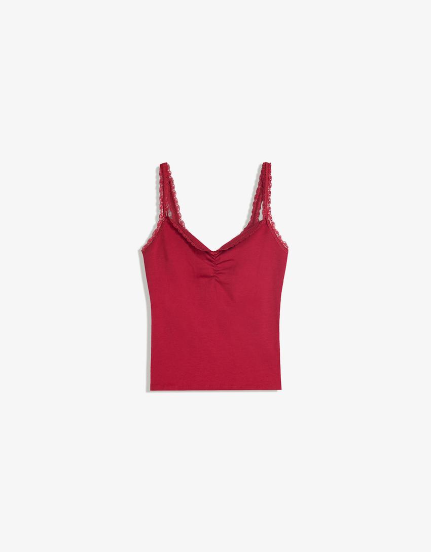 Top tirantes blonda-Rojo-0