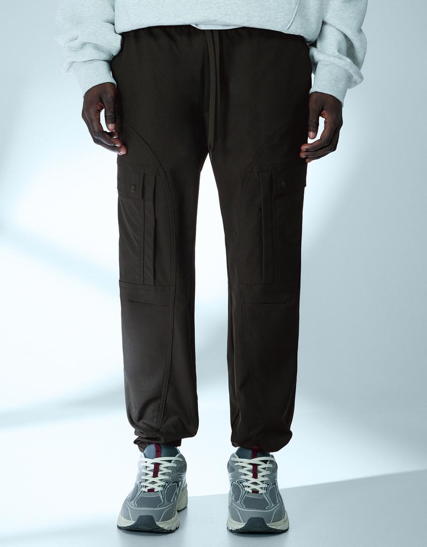 Technical slim fit cargo trousers-Black
