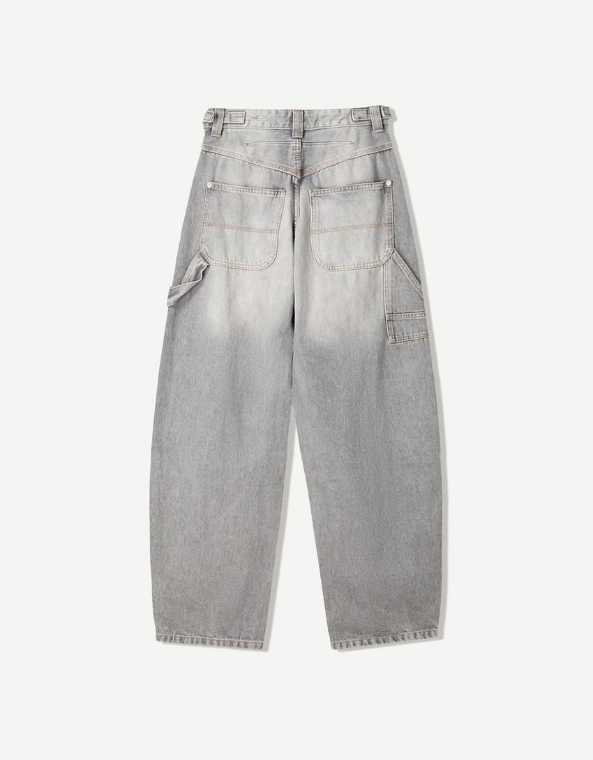 Adjustable balloon fit carpenter jeans-Grey