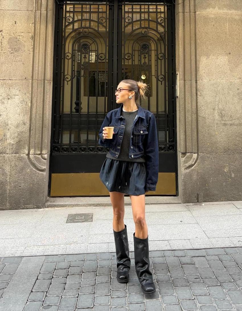 Cropped denim jacket-Navy-0