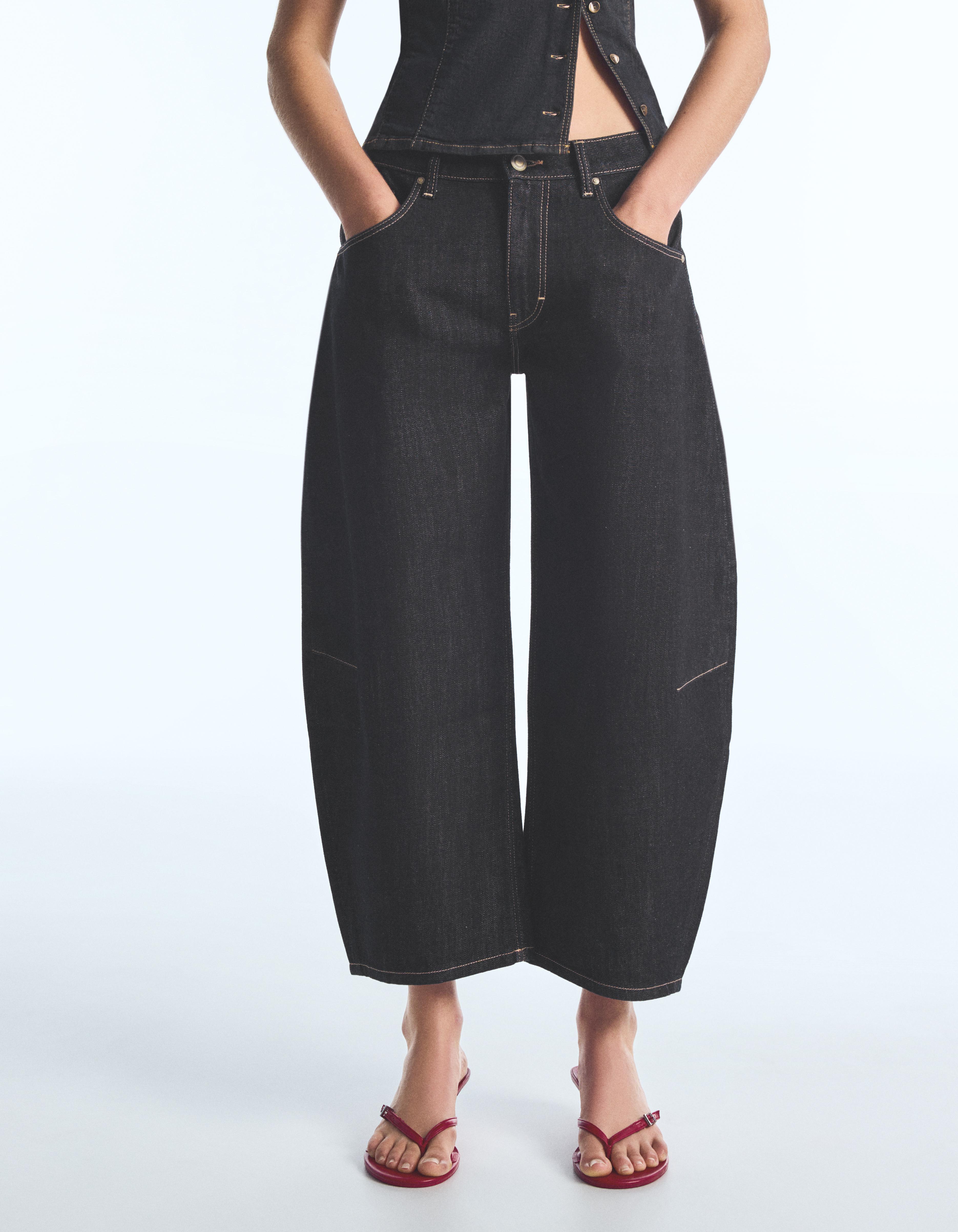 Cropped barrel-leg jeans — Navy