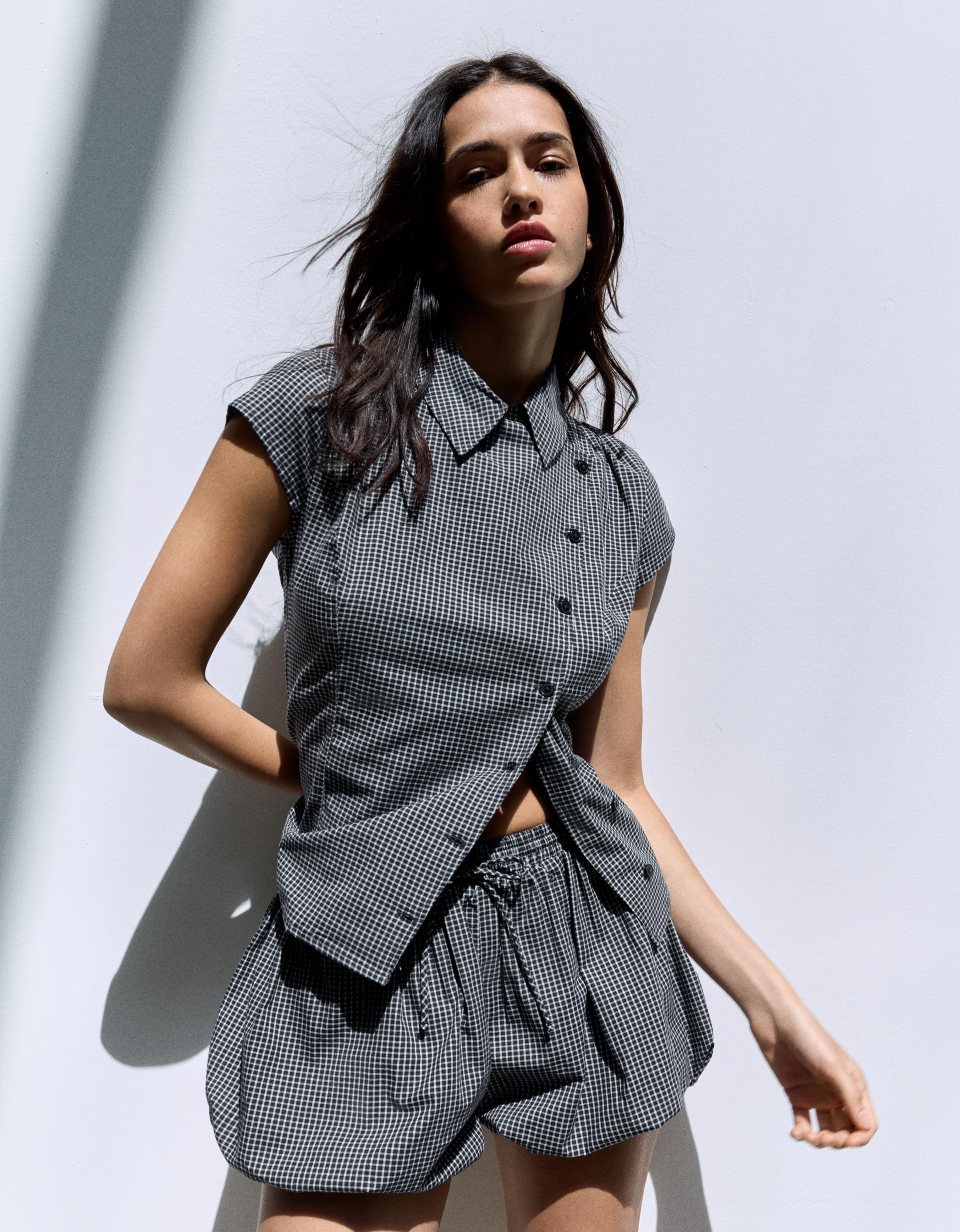 Short sleeve cross-button shirt — Navy