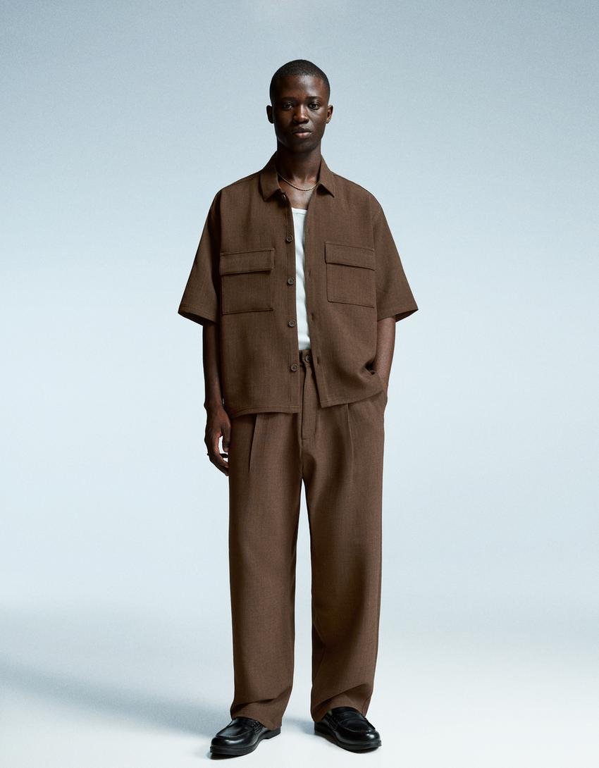 Short-sleeve tailored shirt-Brown-3