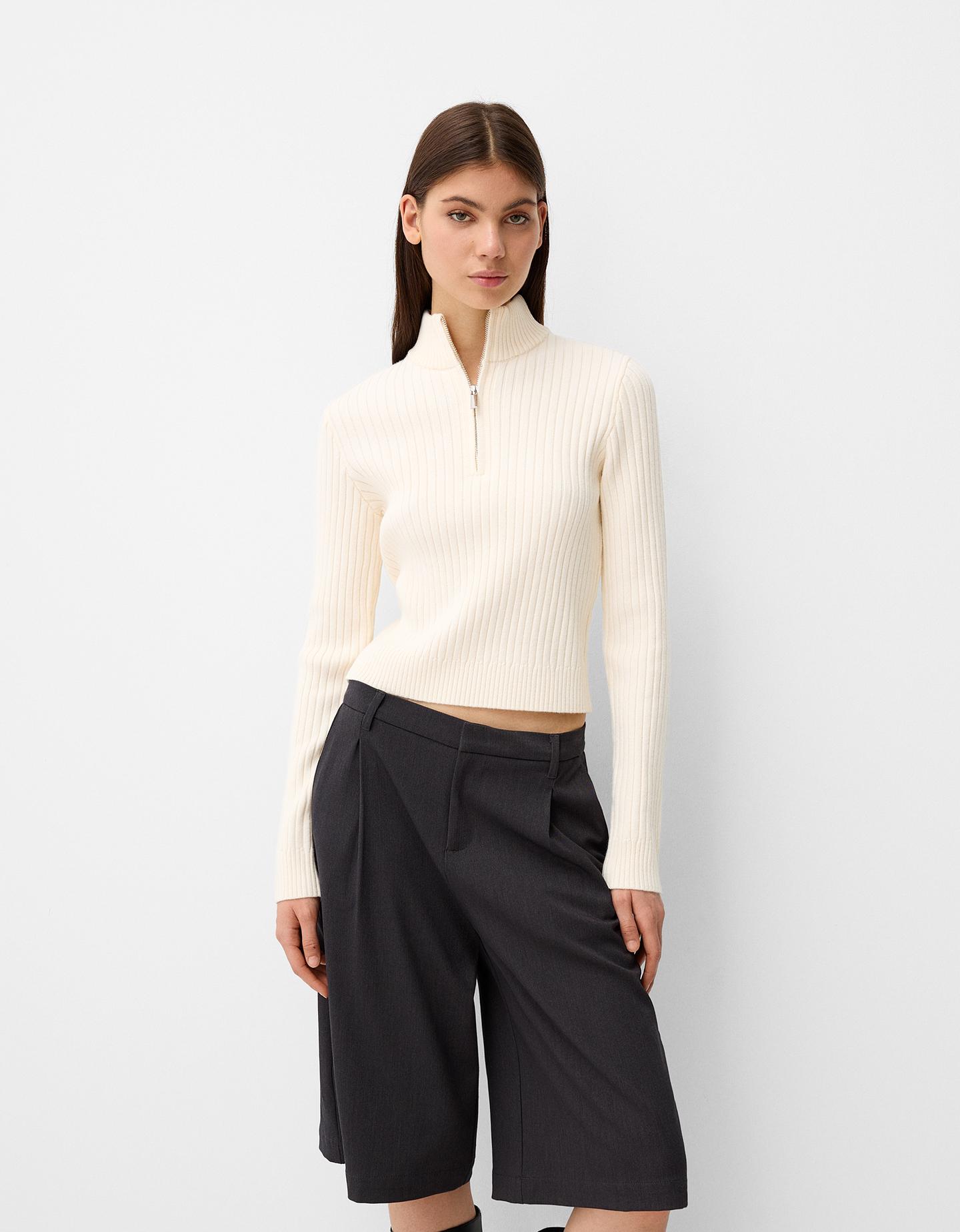 Bershka Pullover Mit Rippenmuster, Stehkragen Und Reißverschluss Damen Xs R günstig online kaufen