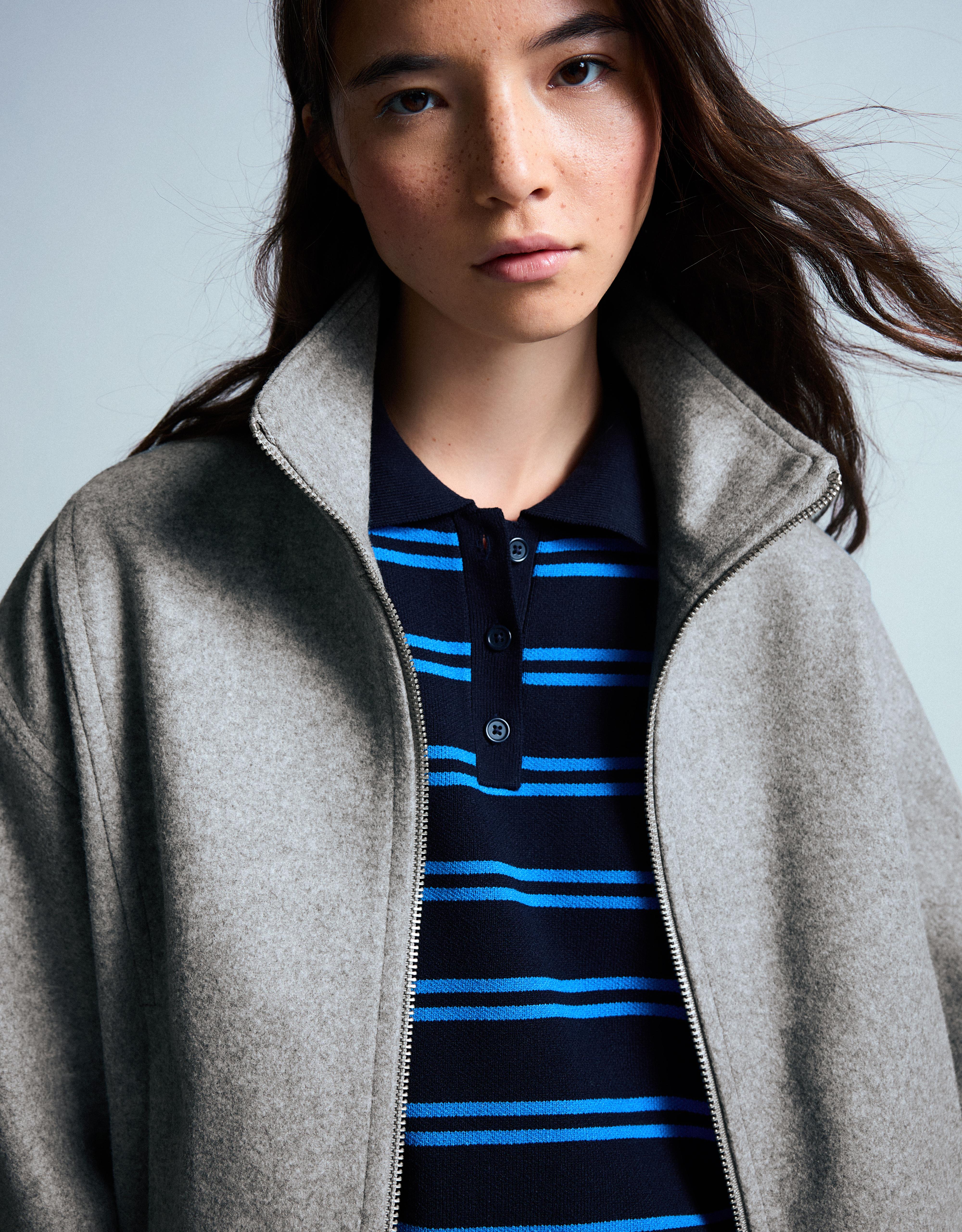 Felt-effect jacket with gathered hem — Grey