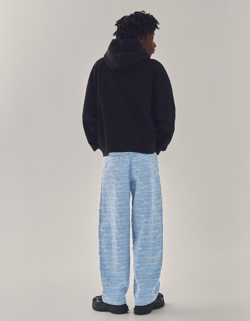 Textured super baggy jeans-Light blue