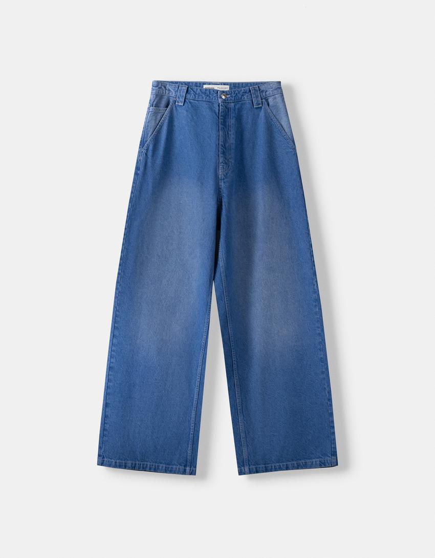 Jeans baggy com bordado-Azul lavado-4