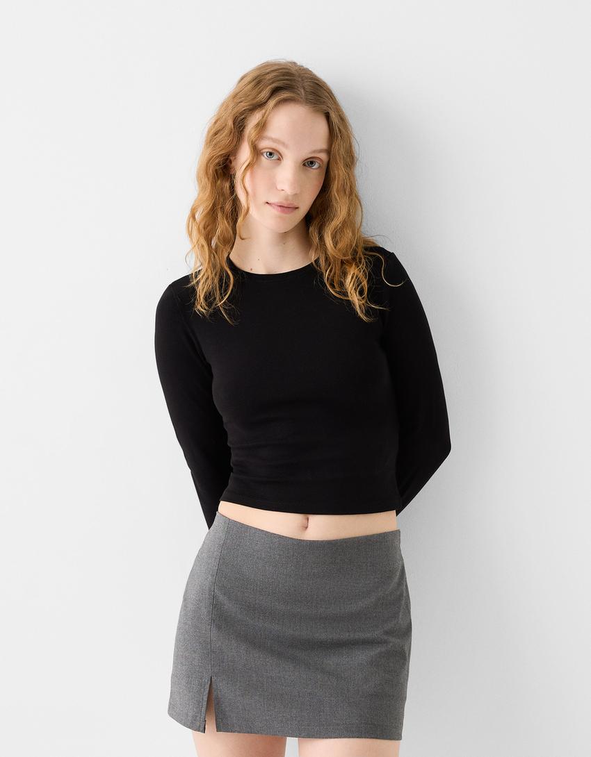 تنورة سكورت بقصة محبوكة-رمادي-1