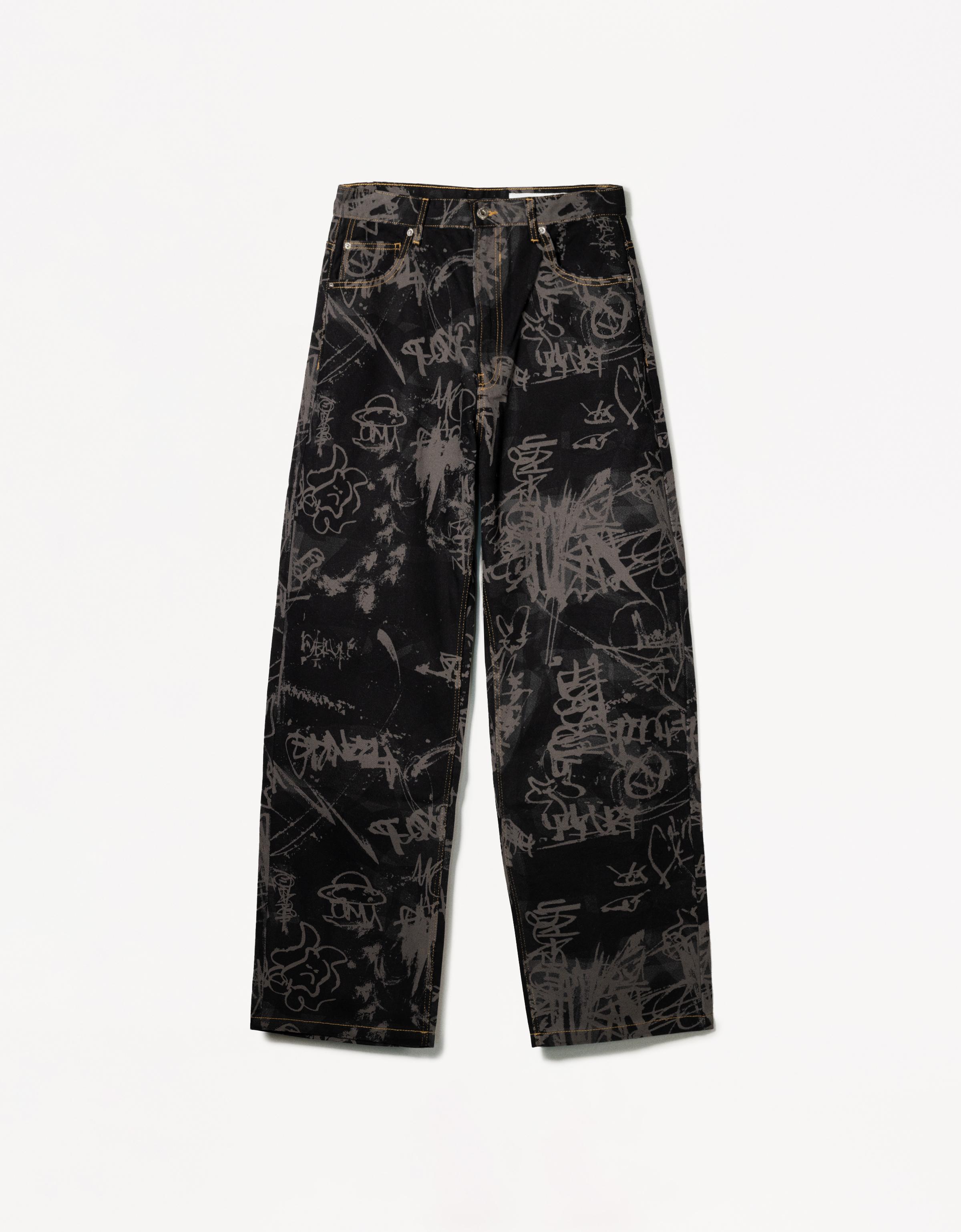 【BERSHKA】BAGGY PRINTED ベルシュカ バギーデニム Baggy printed jeans - Jeans - Men | Bershka