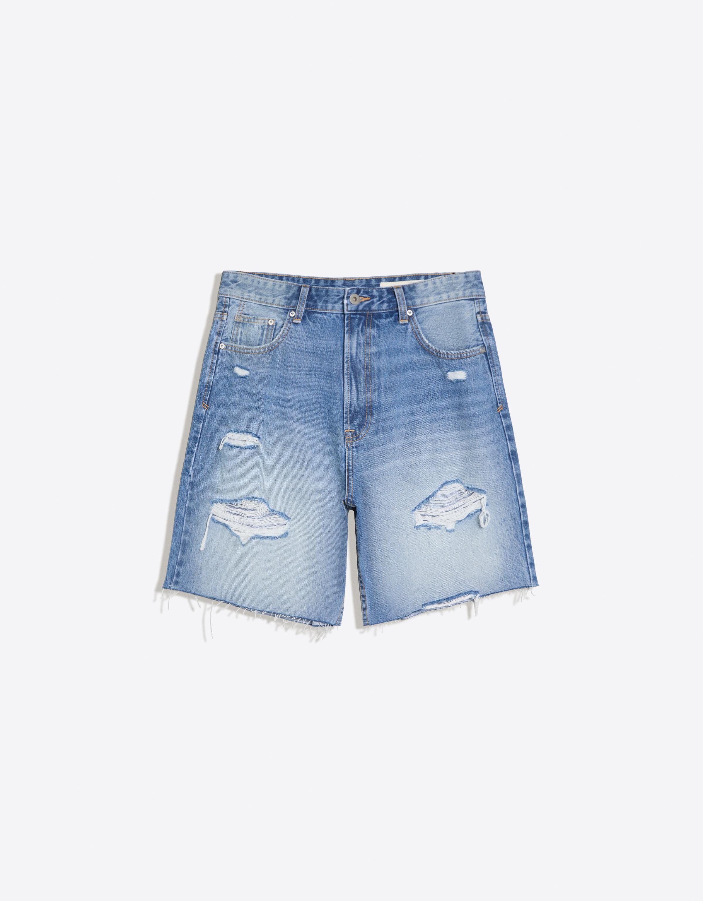 Ripped denim Bermuda shorts — Light blue