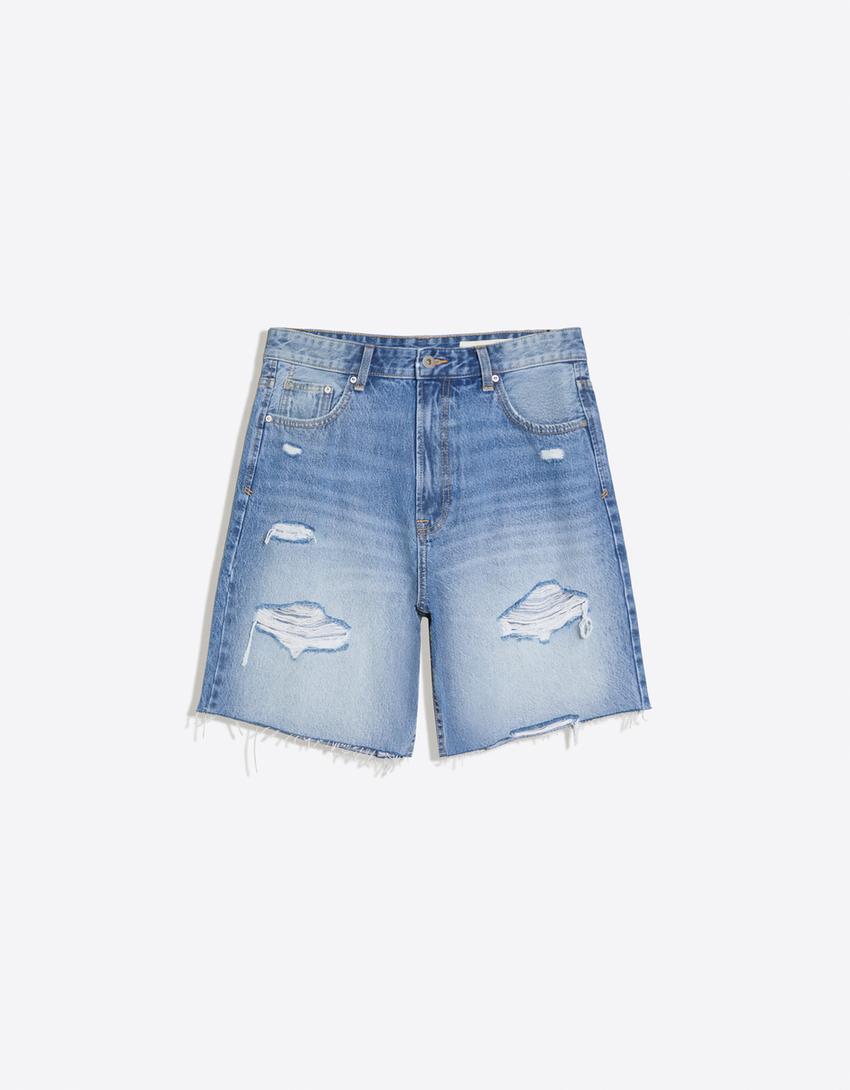 Bermuda denim rotos-Azul lavado
