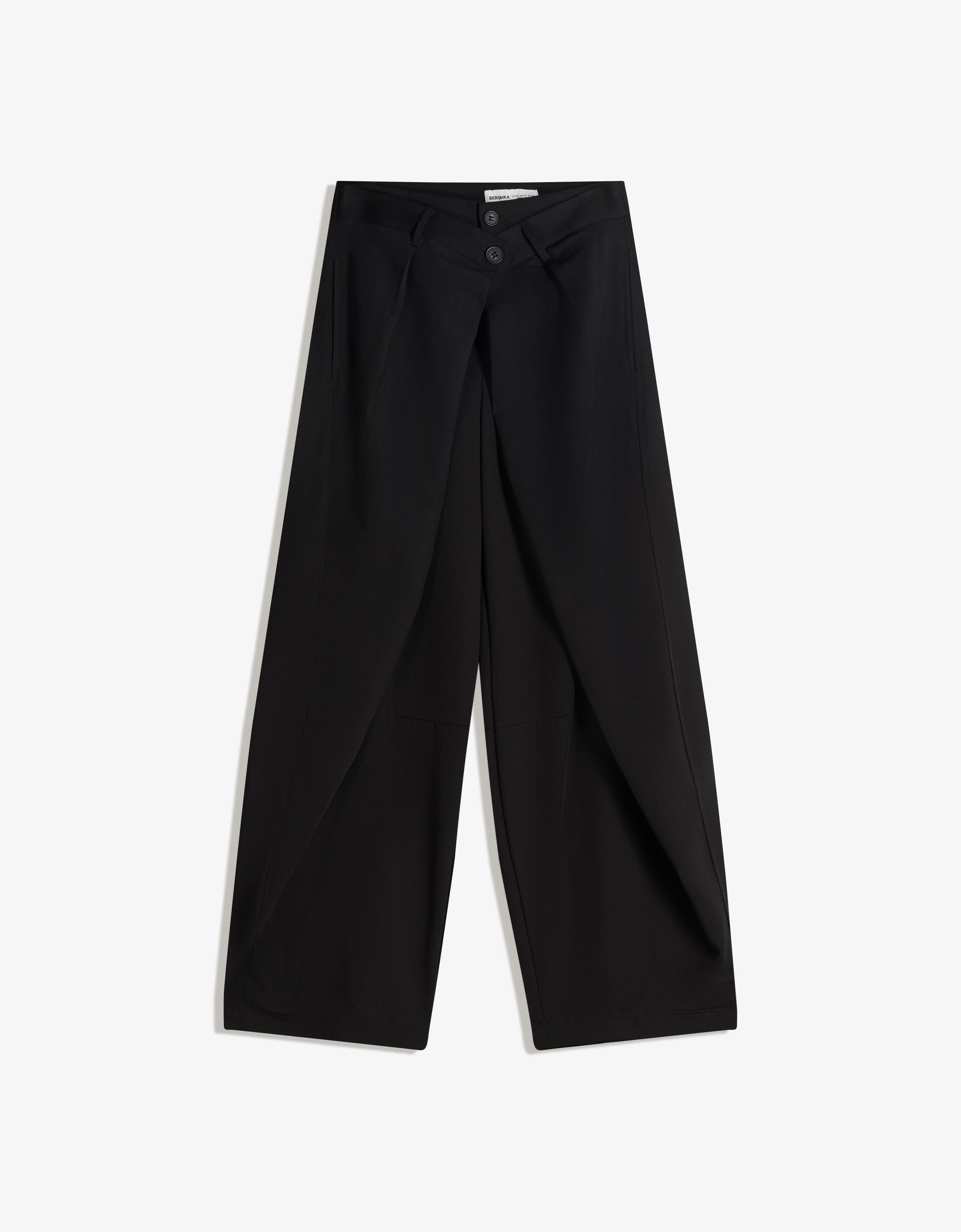 Pleated double-button trousers — Black