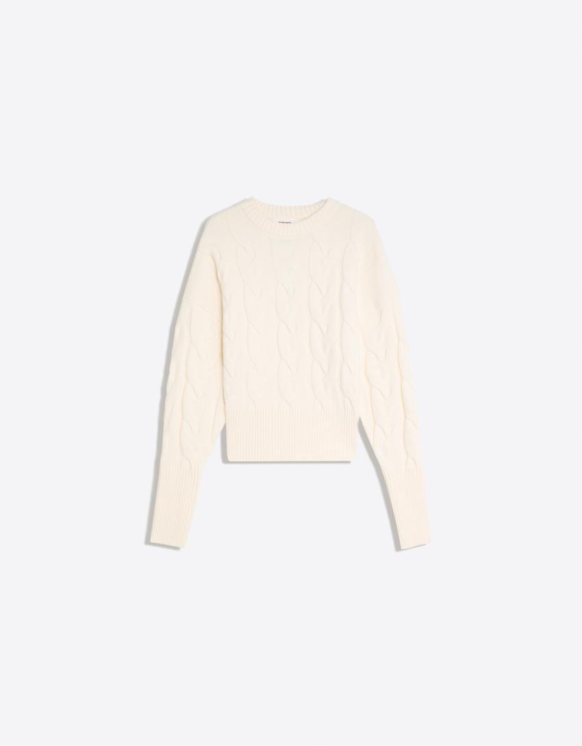 Cable-knit crew neck sweater-Cream