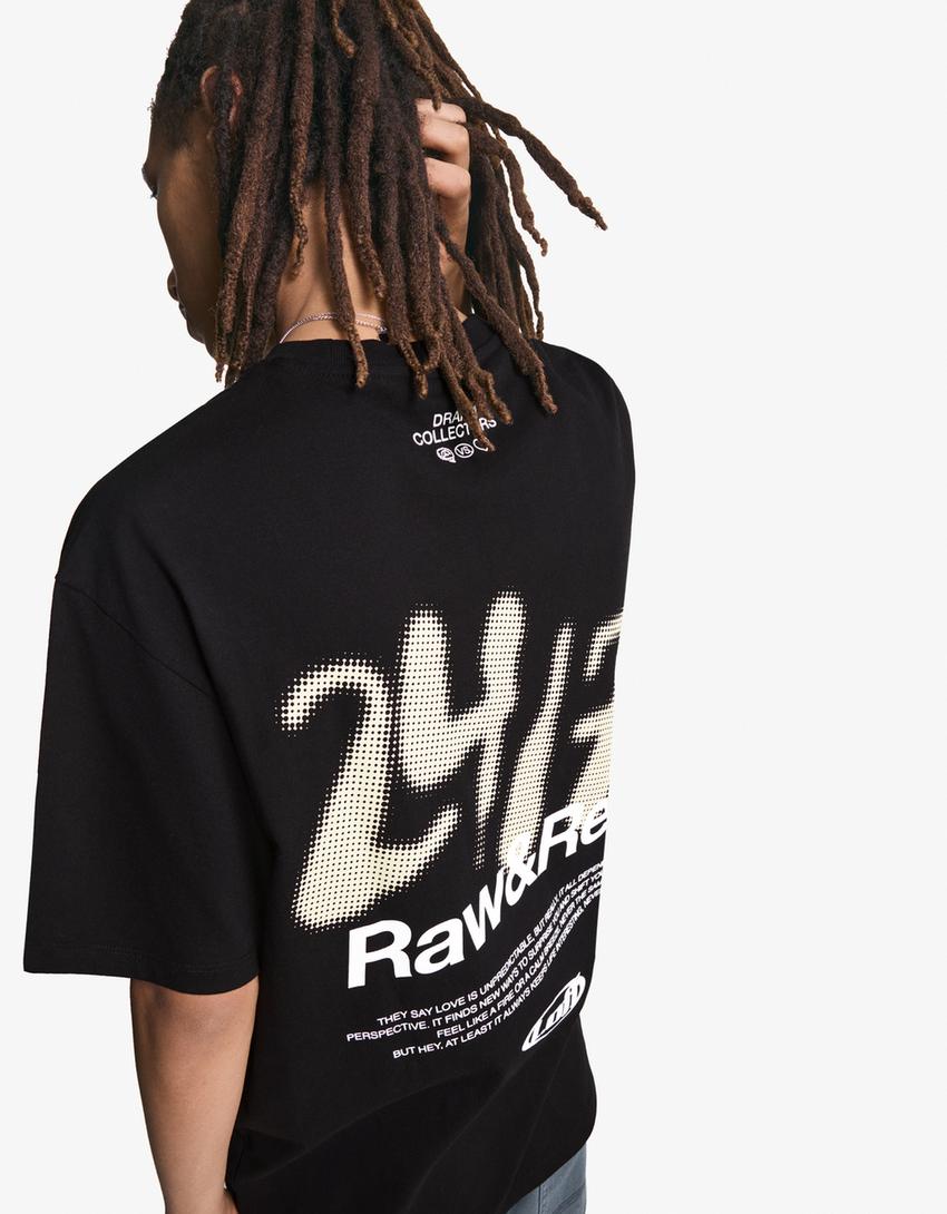 T-shirt met print en korte mouw-Zwart-2