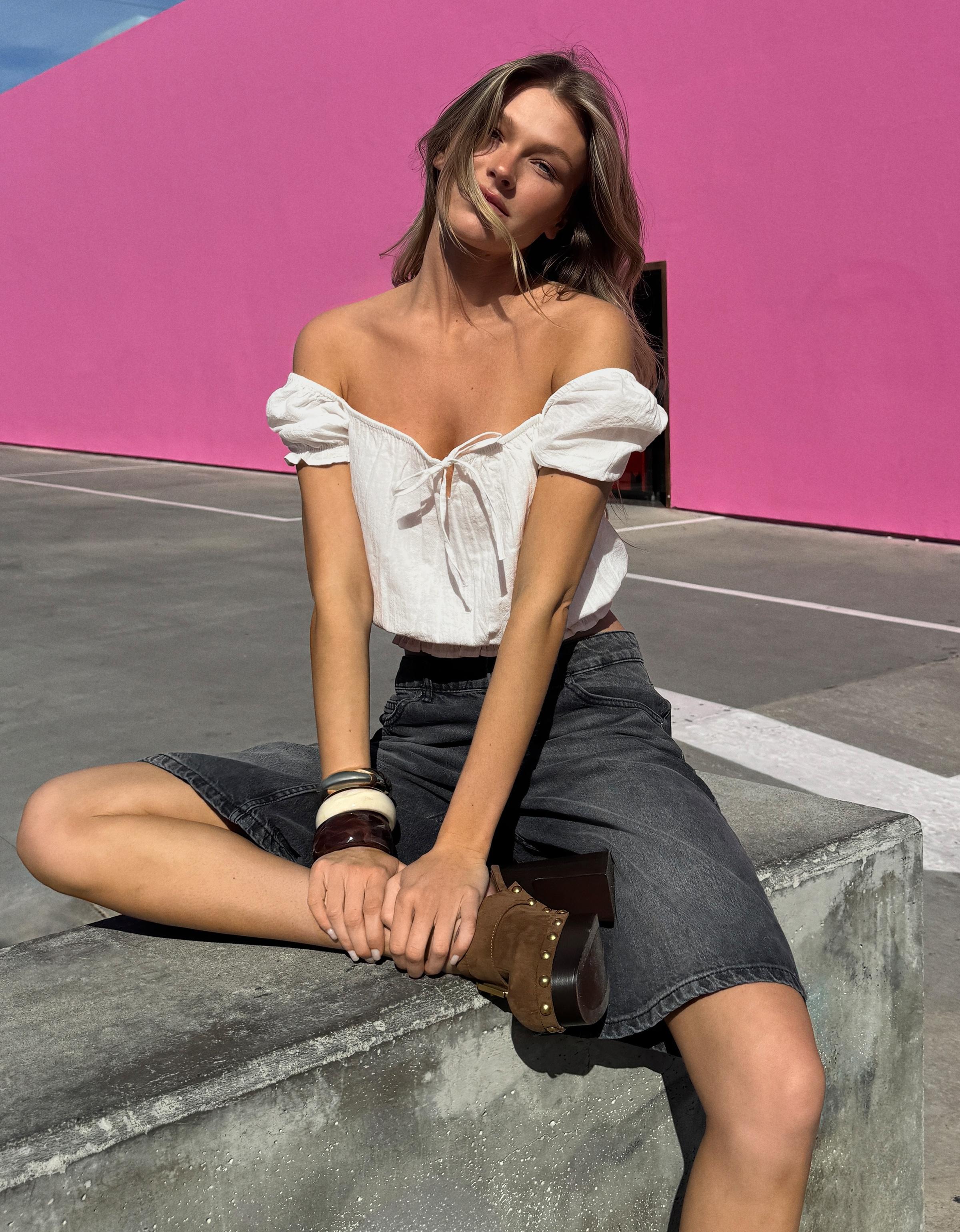Blusa Rústica Manga Abullonada Mujer M Blanco