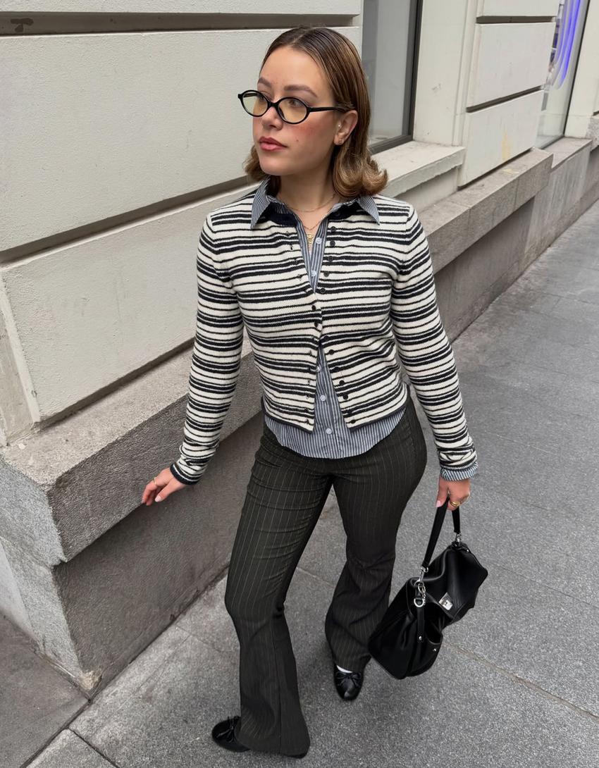 Gilet maille rayures-Bleu