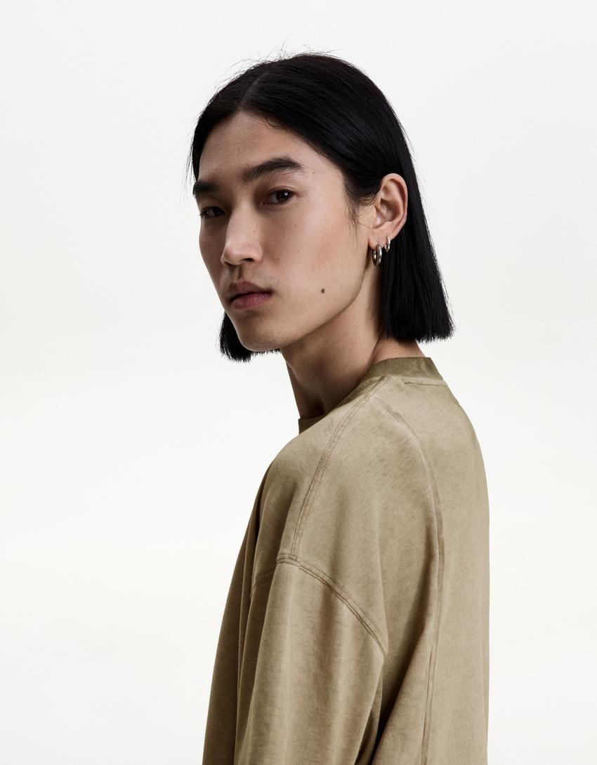 Long sleeve boxy fit T-shirt-Green-2