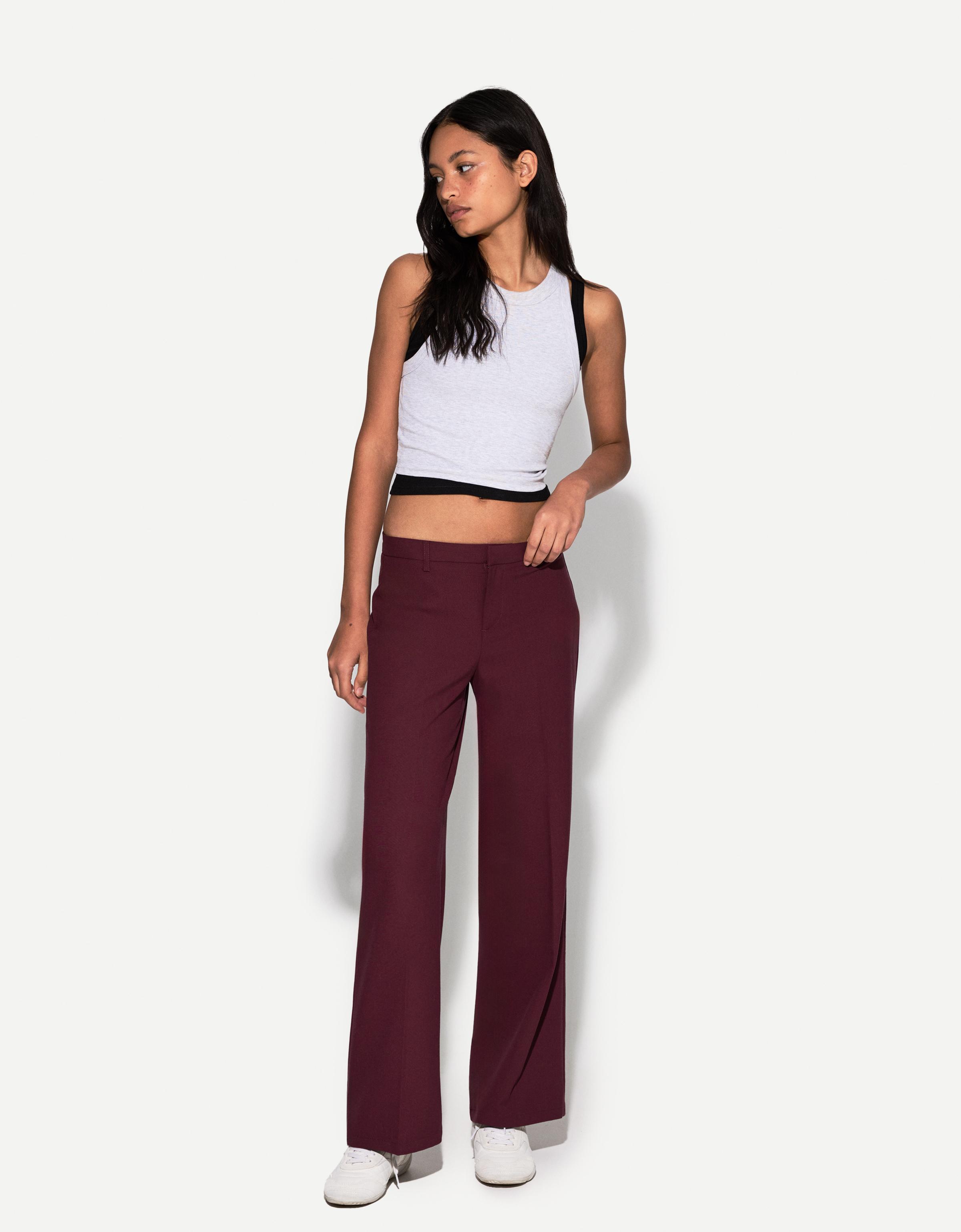 Bershka Wide Leg Tailoring-Hose Damen 32 Granatrot