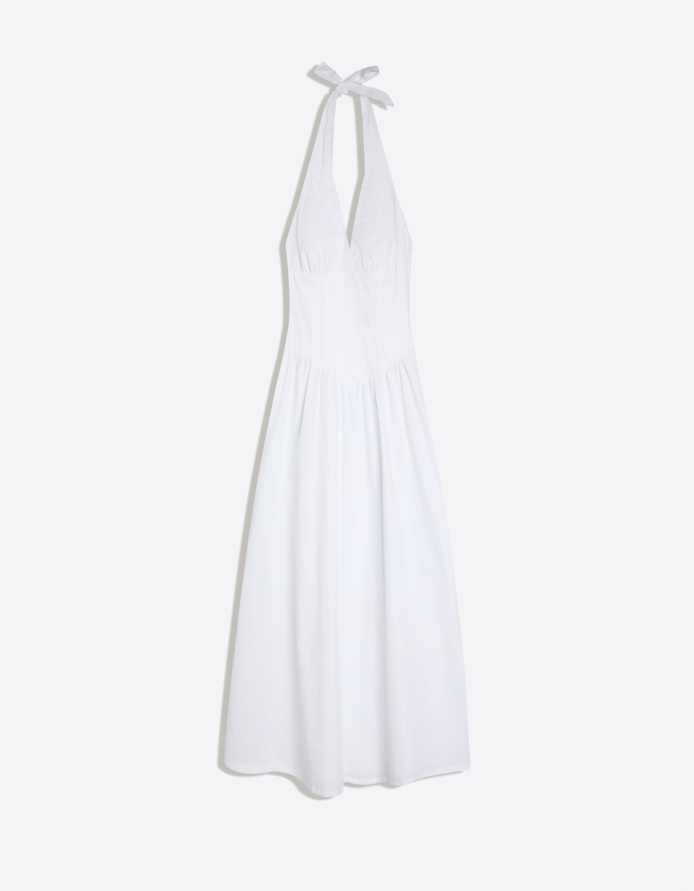 Long halter poplin dress — White