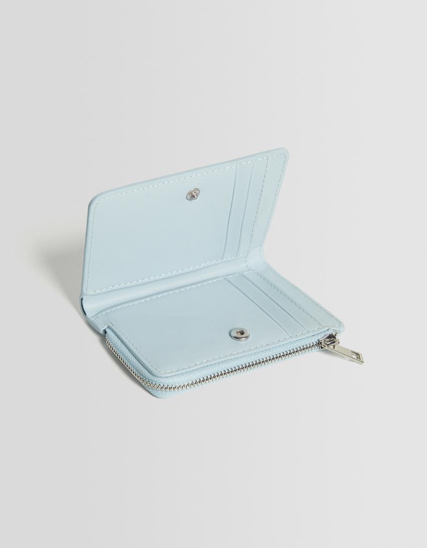 Porte-monnaie effet verni gravé imprimé animal-Bleu clair-2