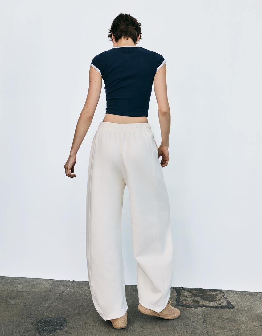 Sweatstof barrel broek-Ecru