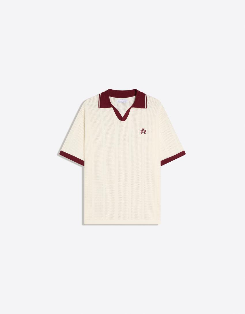 Kısa kollu baskılı polo-Kirli beyaz