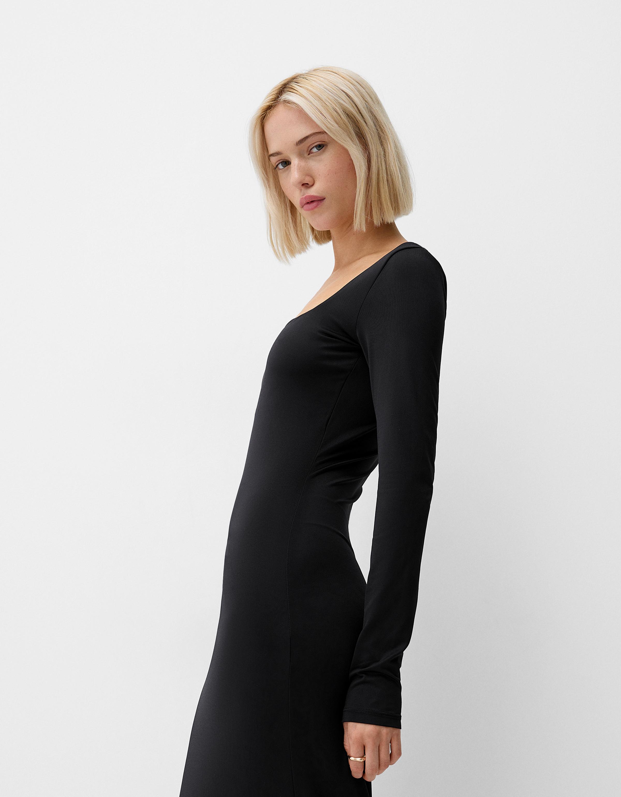 Bershka Midikleid Mit Langen Ärmeln Damen M Schwarz