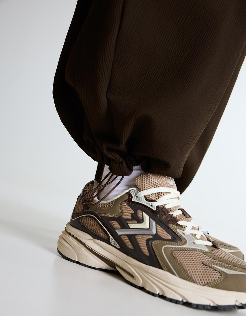 Super baggy pleated semi-jogger trousers-Brown