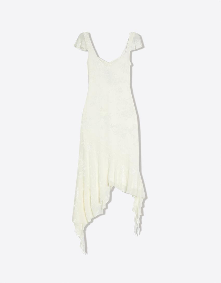 Robe midi asymétrique en velours-Écru