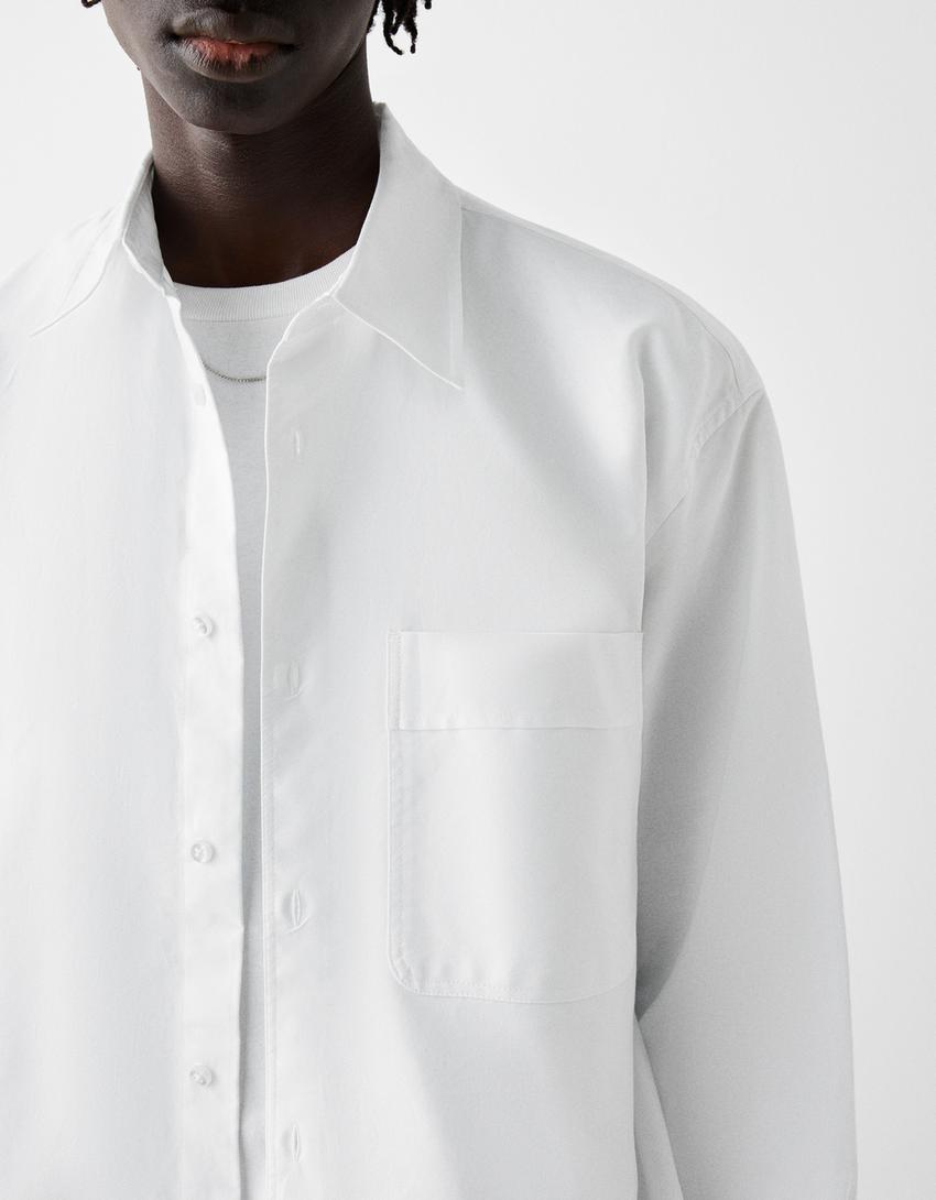 Chemise oxford manches longues boxy fit-Blanc-5