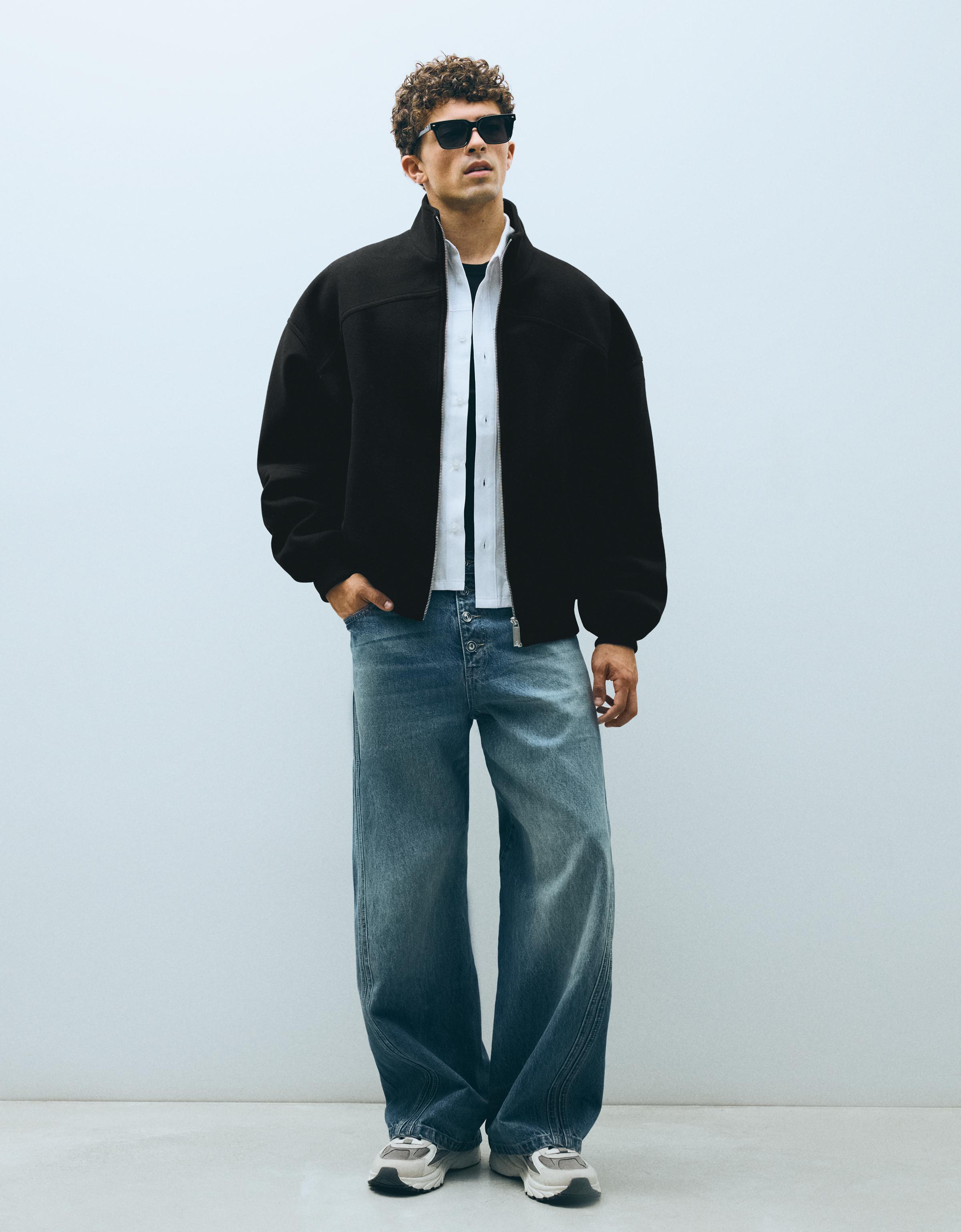 Felt-effect bomber jacket — Black