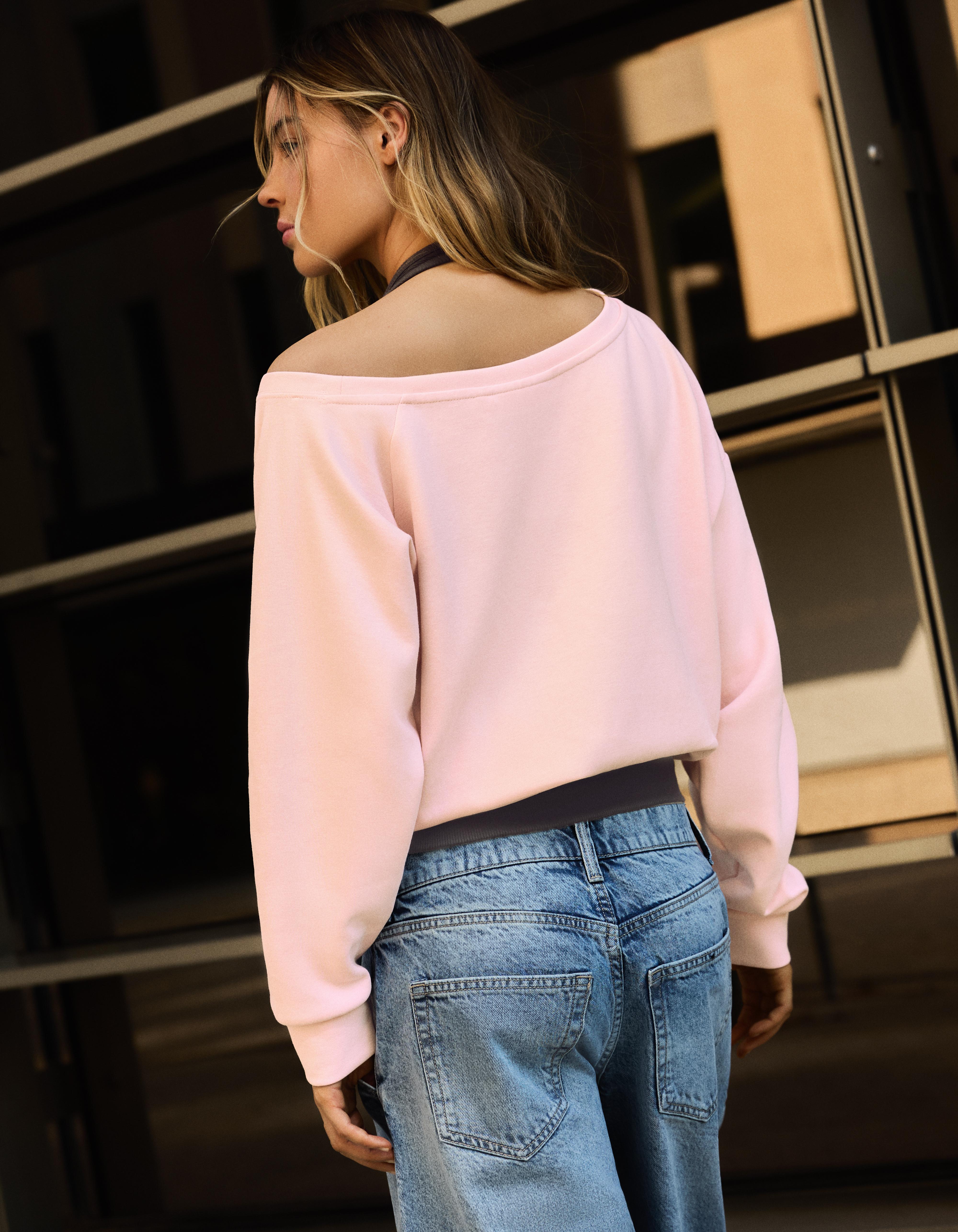 Double asymmetric neck sweatshirt — Pink