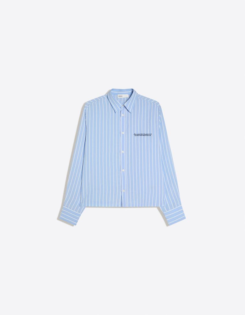 Embroidered long sleeve shirt-Light blue