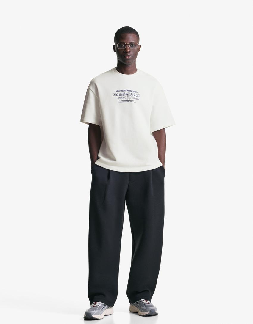 Camiseta felpa manga corta print-Blanco