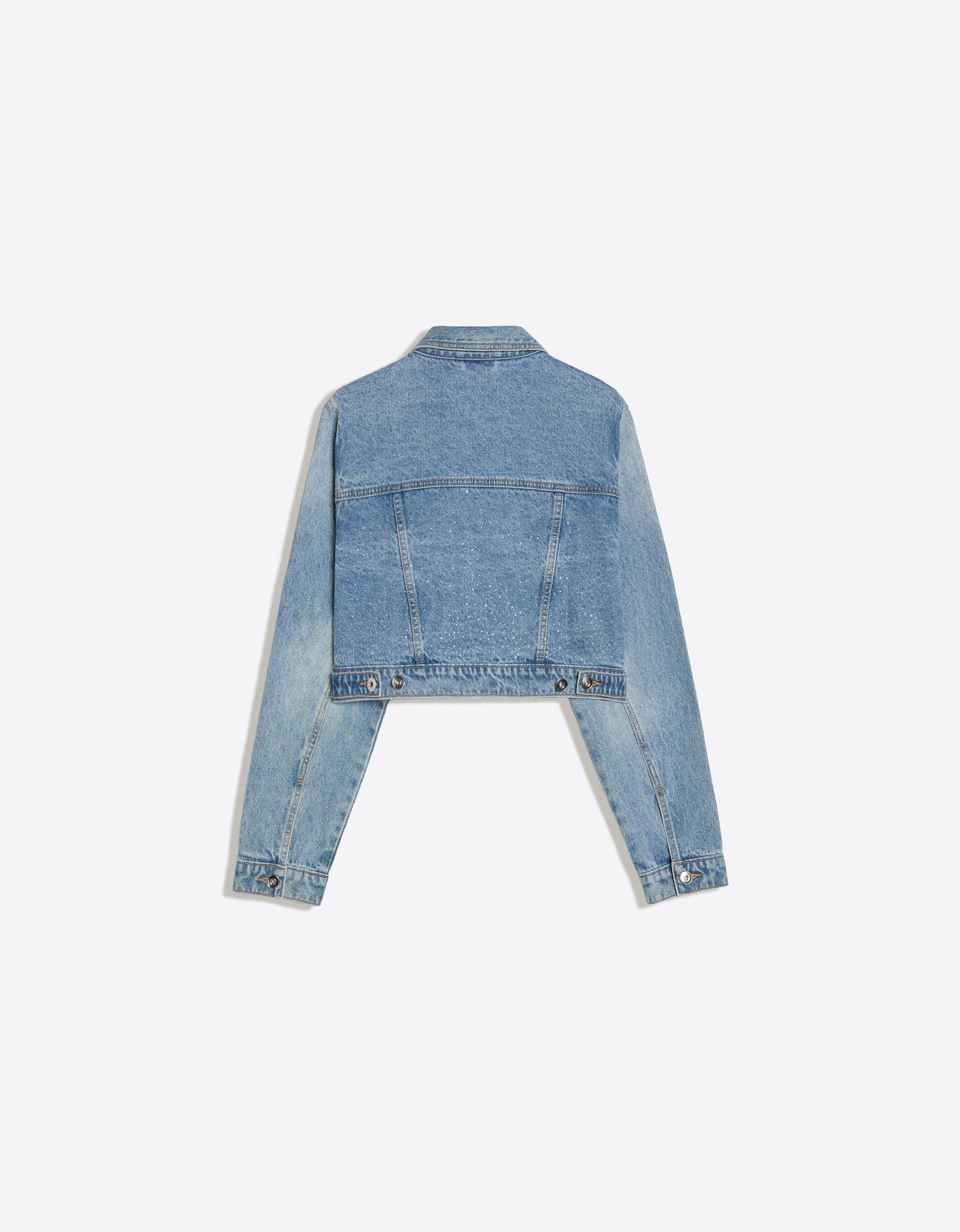 Shimmery cropped denim jacket — Light blue