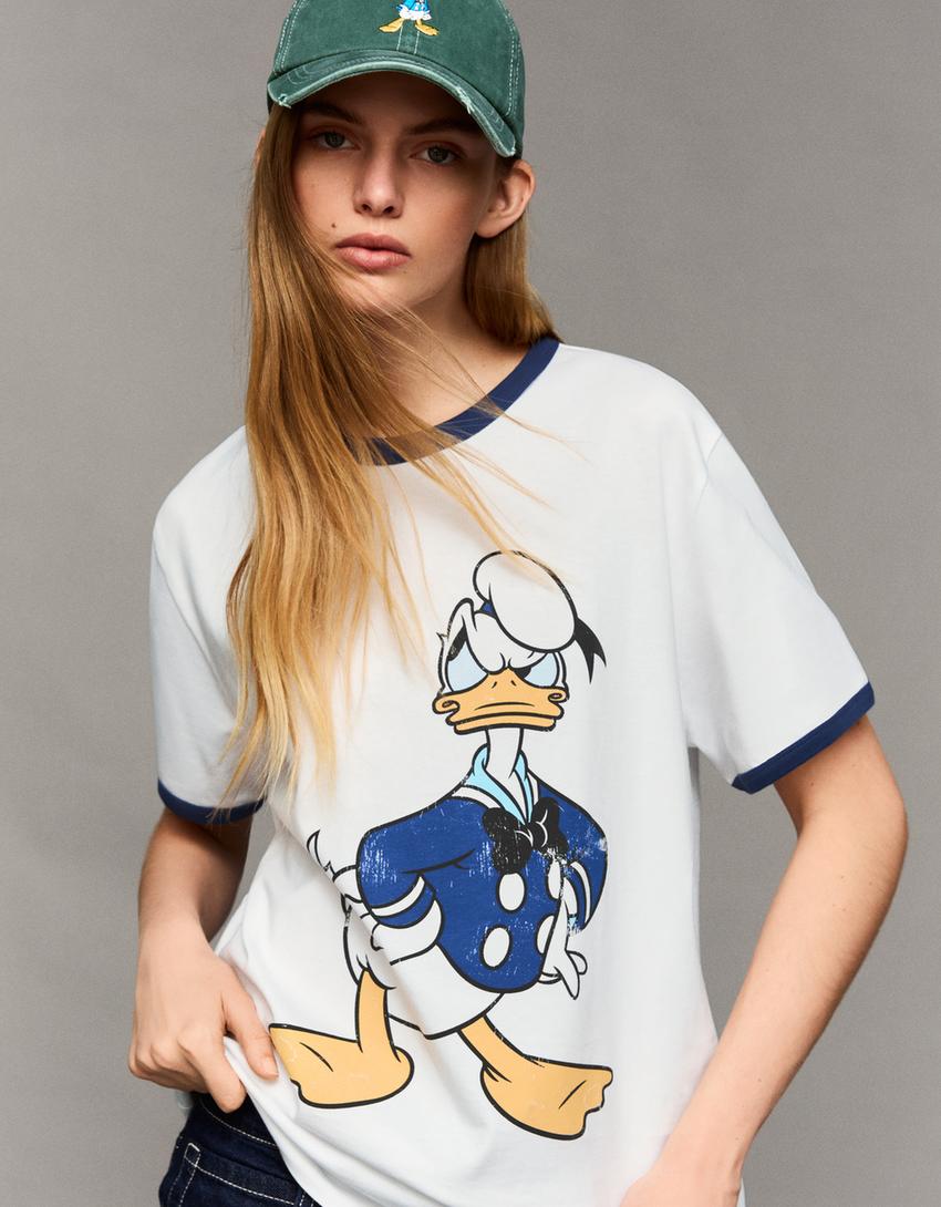 Samarreta Donald Duck màniga curta rib contrast estampat-Blanc