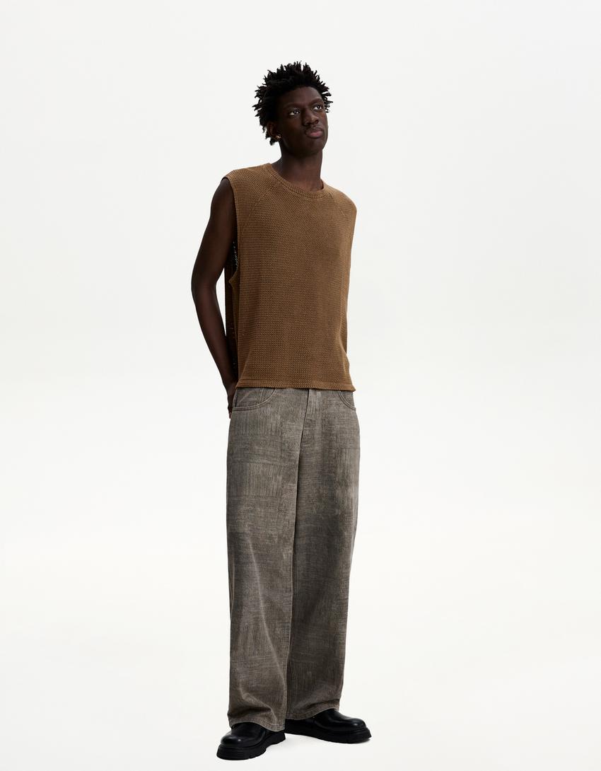 Tricou boxy fără mâneci-Maro-3