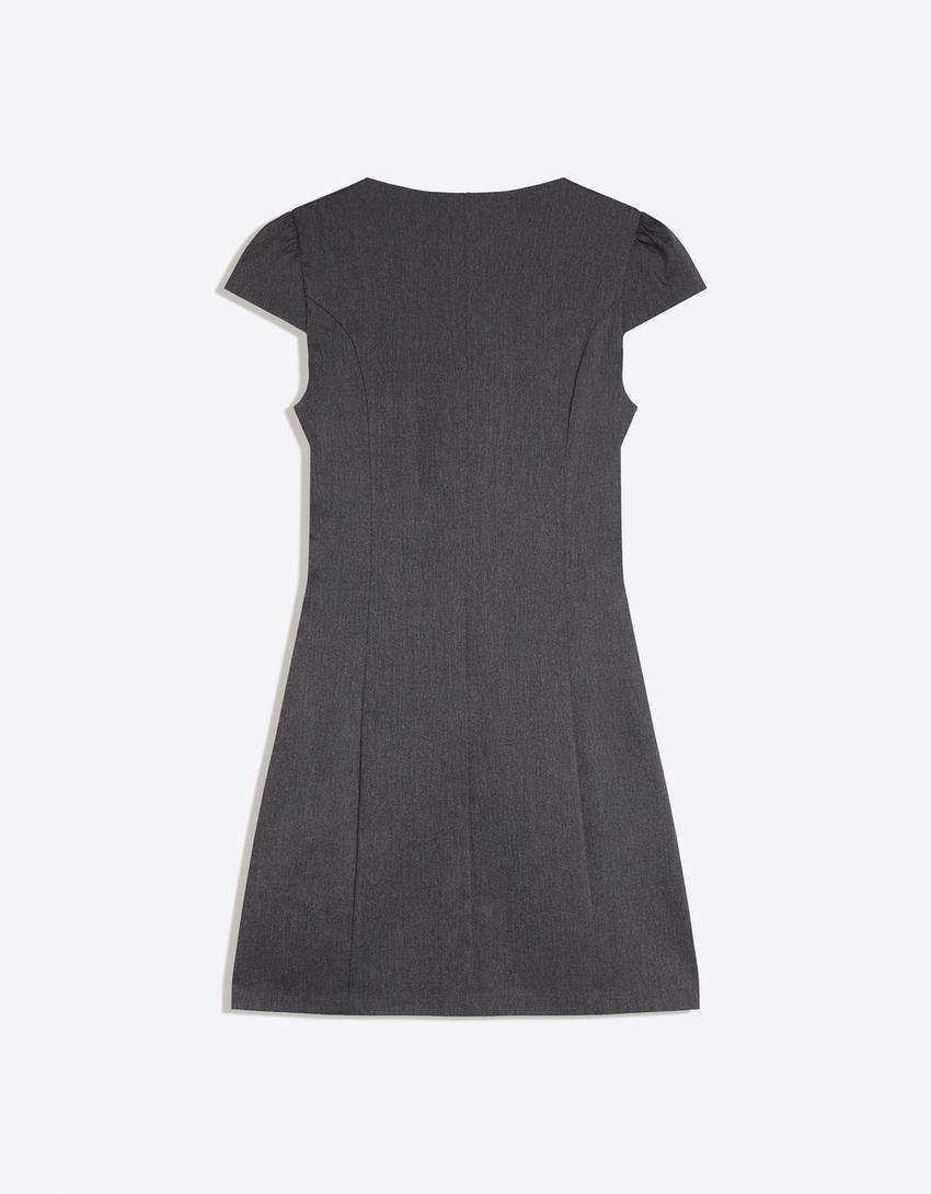 Short sleeve button mini dress-Grey