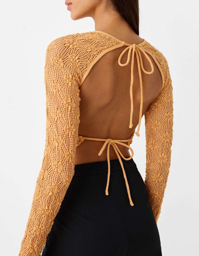 تيشرت ريفي بأكمام طويلة-لون المغرة-2