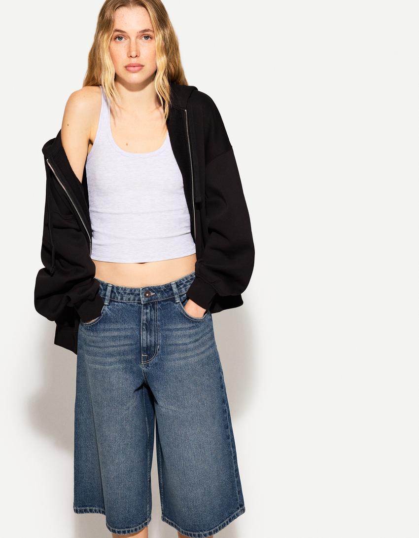 Baggy denim Bermuda jorts-Blue