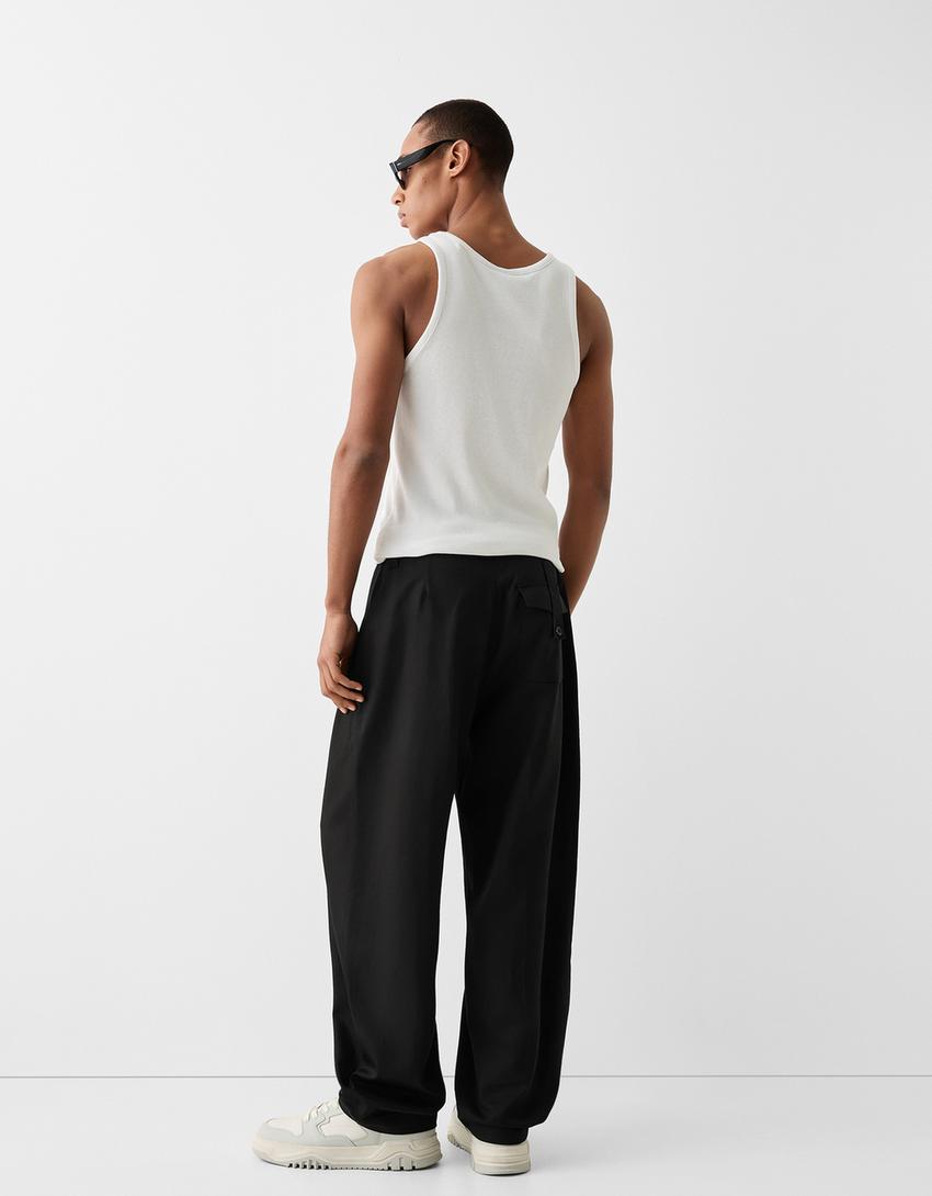 Calças tailored fit balloon com tencel-Preto-2